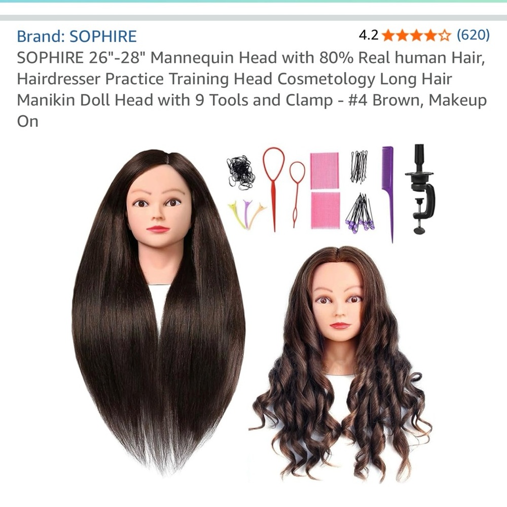 Brown Hair Mannequin Head with Tools